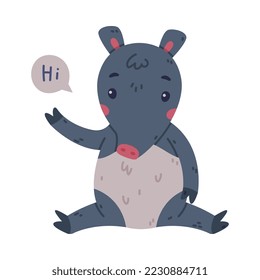 Cute Grey Tapir Animal with Proboscis Sitting and Saying Hi Vector Illustration