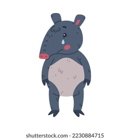 Cute Grey Tapir Animal with Proboscis Standing and Crying Vector Illustration