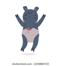 Cute Grey Tapir Animal with Proboscis Jumping with Joy Vector Illustration