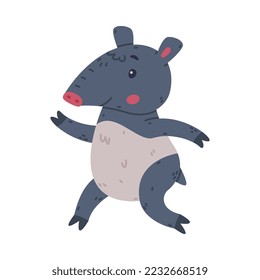 Cute Grey Tapir Animal with Proboscis Running Vector Illustration