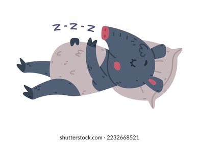 Cute Grey Tapir Animal with Proboscis Snoring Sleeping on Pillow Vector Illustration