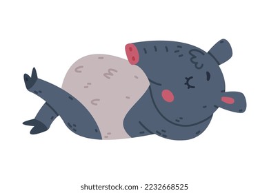 Cute Grey Tapir Animal with Proboscis Lying and Smiling Vector Illustration