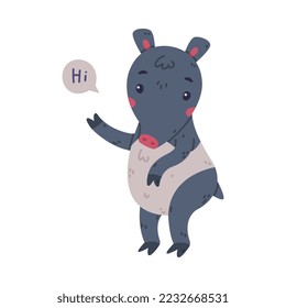 Cute Grey Tapir Animal with Proboscis Saying Hi Greeting Vector Illustration