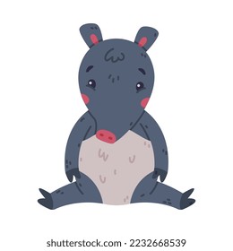 Cute Grey Tapir Animal with Proboscis Sitting with Sad Face Vector Illustration