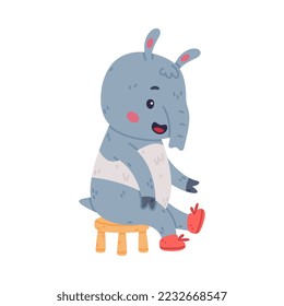 Cute Grey Tapir Animal with Proboscis Sitting on Chair Wearing Shoes Vector Illustration