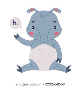 Cute Grey Tapir Animal with Proboscis Sitting and Saying Hi Vector Illustration