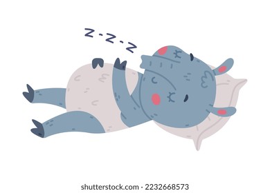 Cute Grey Tapir Animal with Proboscis Snoring Sleeping on Pillow Vector Illustration