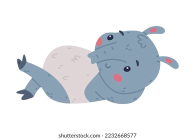 Cute Grey Tapir Animal with Proboscis Lying and Smiling Vector Illustration