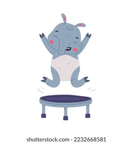 Cute Grey Tapir Animal with Proboscis Jumping on Trampoline Vector Illustration