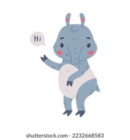 Cute Grey Tapir Animal with Proboscis Saying Hi Greeting Vector Illustration