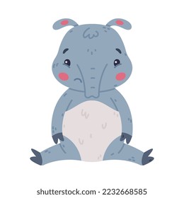 Cute Grey Tapir Animal with Proboscis Sitting with Sad Face Vector Illustration