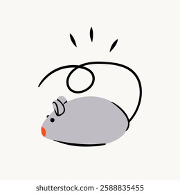 Cute grey toy Mouse. Cartoon style character. Hand drawn modern Vector illustration. Isolated design element. Icon, logo, poster, print template
