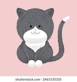 Cute Grey and White Cat Vector Illustration Graphic Cartoon 