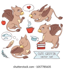 Cute griffin vector set of colored drawings for design and illustration.