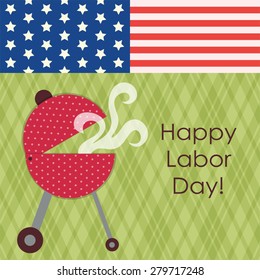 Cute Grill Cookout As Vintage American Labor Day Card