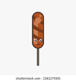 Cute grilled sausage fast food character illustration. Good for kids education or icon use