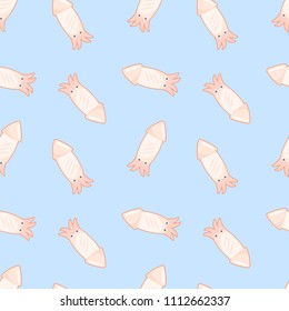 cute grilled squid cartoon object seamless pattern on blue background, vector illustrator