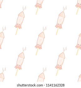 cute grilled squid cartoon object seamless pattern, swatch, vector illustrator