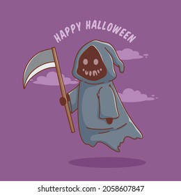 Cute grim reaper cartoon character for halloween