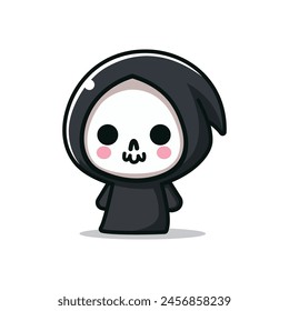 cute grim reaper cartoon character vector illustration template design