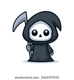 cute grim reaper cartoon character vector illustration template design. death angel with sickle.