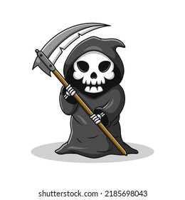 Cute Grim Reaper Cartoon Holding Scythe