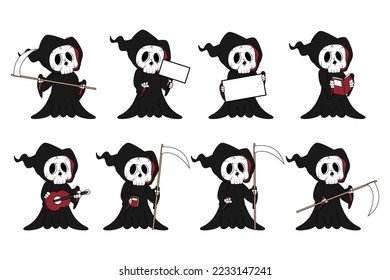 cute grim reaper cartoon illustration