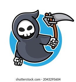 Cute grim reaper Cartoon Vector Icon Illustration. halloween illustration Concept