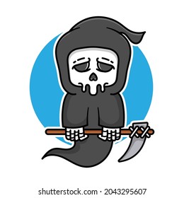 Cute grim reaper Cartoon Vector Icon Illustration. halloween illustration Concept