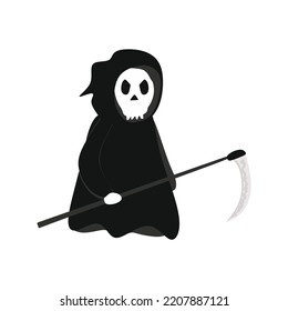 Cute grim reaper character for Halloween. Cute little grim riper  carrying a scythe. vector ollustration eps10