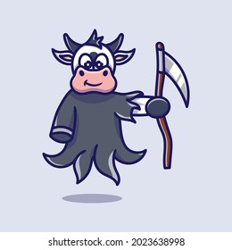 cute grim reaper cow illustration