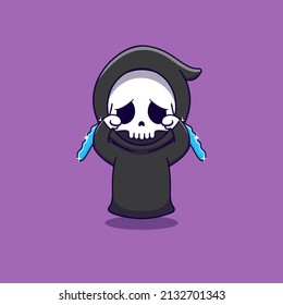 cute grim reaper crying with tears