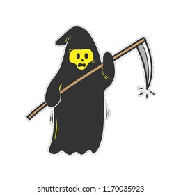 Cute grim reaper doodle cartoon vector stock.