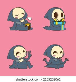 cute grim reaper drawing cartoon, grim reaper halloween sticker