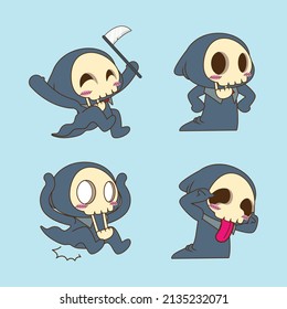 cute grim reaper drawing cartoon, grim reaper halloween sticker