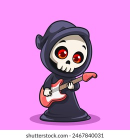 Cute Grim Reaper Fishing Adorable Cartoon Character Illustration