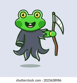 cute grim reaper frog illustration