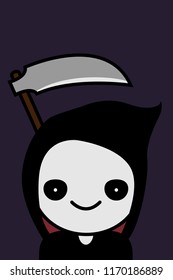Cute grim reaper halloween cartoon, vector illustration