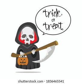 Cute Grim Reaper Halloween Flat Cartoon