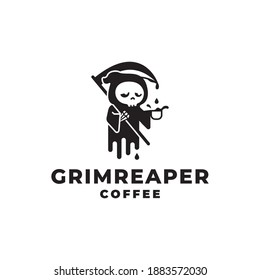 Cute Grim Reaper Hold A Coffee Mug Logo