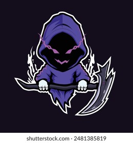 Cute Grim Reaper Holding Scythe vector Illustration