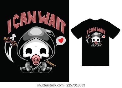 Cute grim reaper illustration with tshirt design premium vector the Concept of Isolated Technology. Flat Cartoon Style Suitable for Landing Web Pages,T shirt, Flyers, Stickers