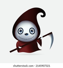 Cute grim reaper kids vector. Halloween cartoon costume vector