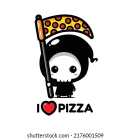 Cute Grim Reaper Loves Pizza