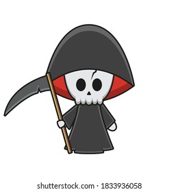 cute grim reaper mascot character halloween theme. design isolated on white background.