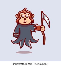 cute grim reaper monkey illustration