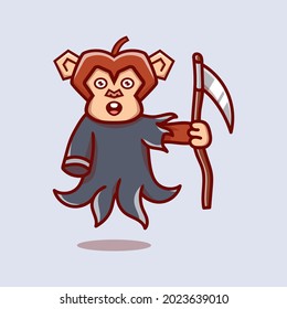 cute grim reaper monkey illustration