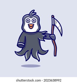 cute grim reaper penguin illustration
