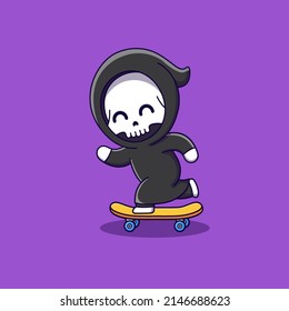 cute grim reaper playing skateboard cartoon