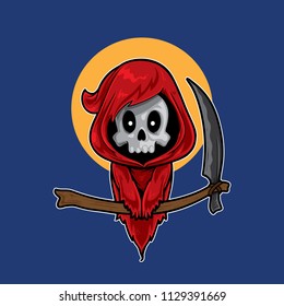 Cute Grim Reaper in red cloaks